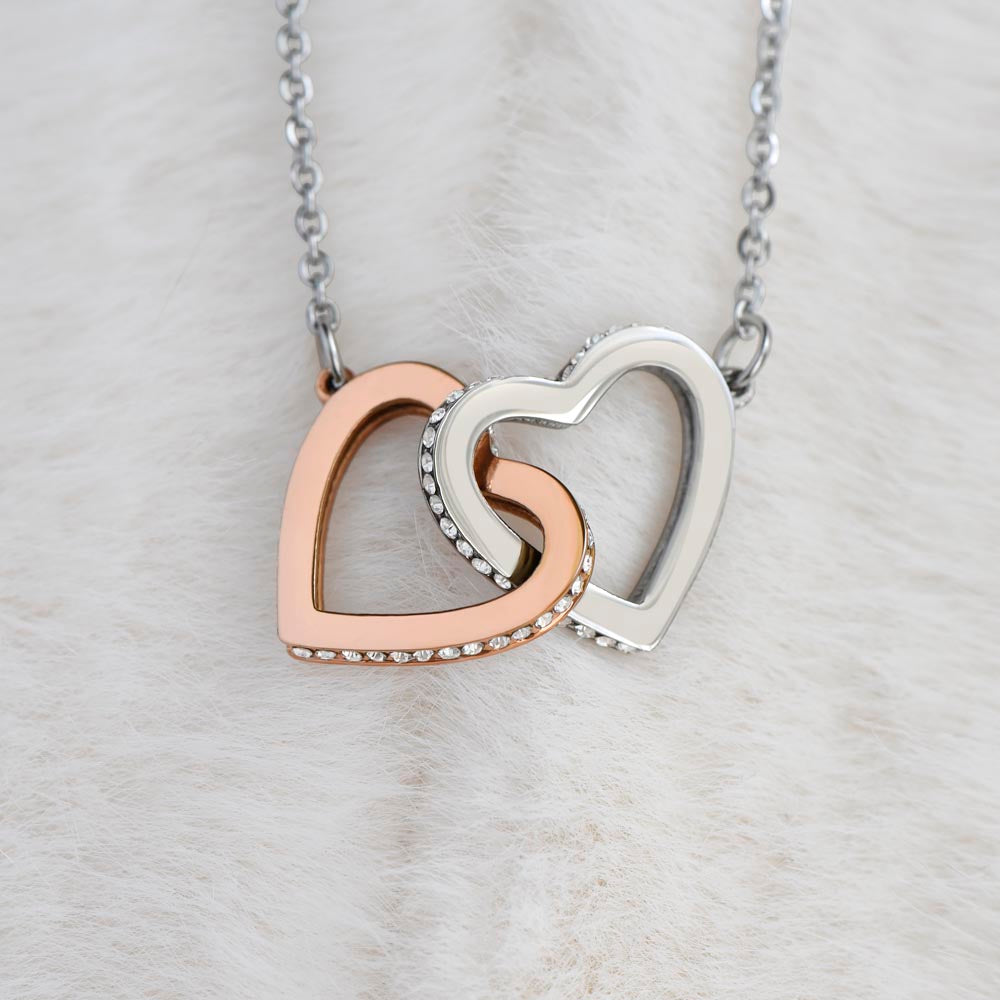Interlocking Hearts CZ Crystal Rose/18K Gold Finish Necklace ~Proverbs 31:25-28~