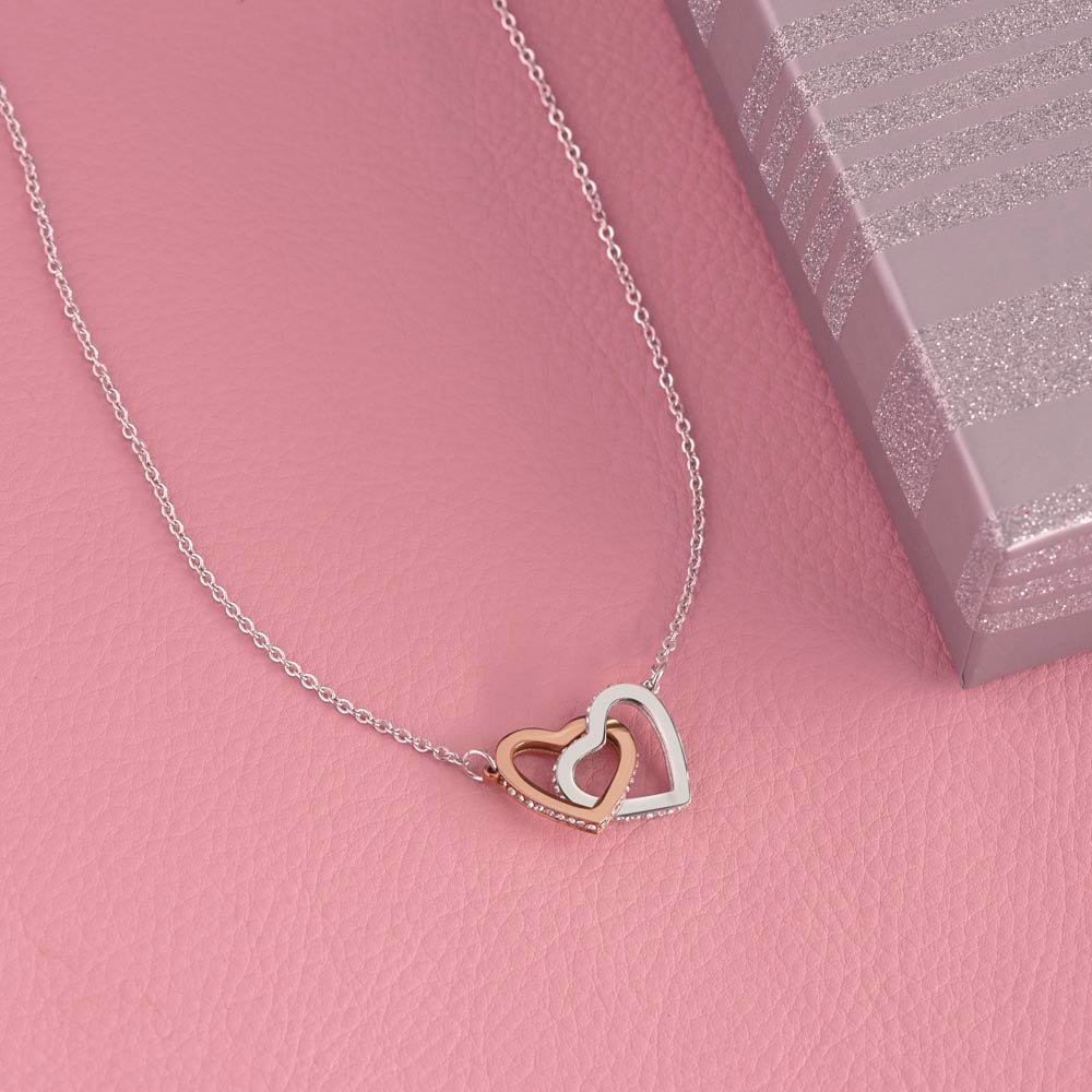 Interlocking Hearts CZ Crystal Rose/18K Gold Finish Necklace ~Proverbs 31:25-28~