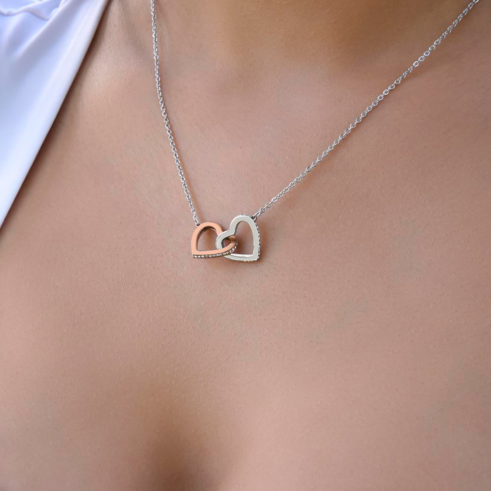 Interlocking Hearts CZ Crystal Rose/18K Gold Finish Necklace ~Proverbs 31:25-28~
