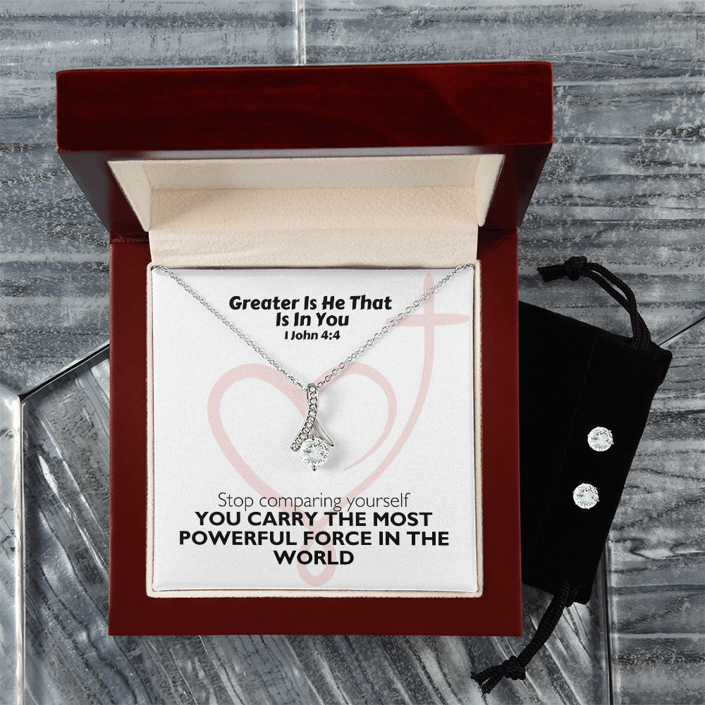 Greater Is He That Is In You (1 John 4:4) | Alluring Beauty Necklace & Earring Set