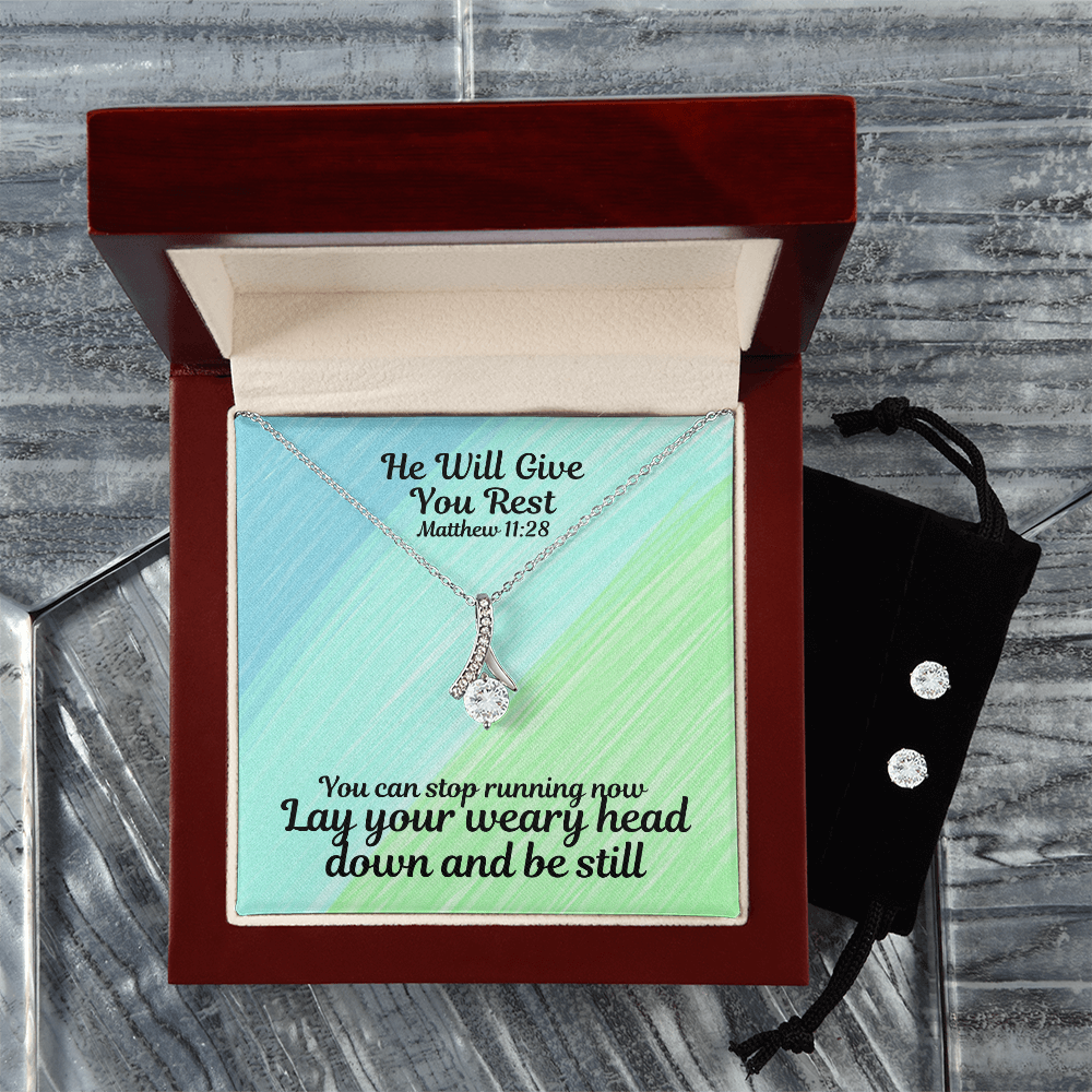 He Will Give You Rest (Matthew 11:28) | Alluring Beauty Necklace & Earring Set