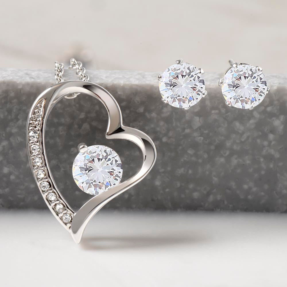 Forever Love CZ Crystal 14K White Gold Finish Necklace & Earring ~Proverbs 22:6~