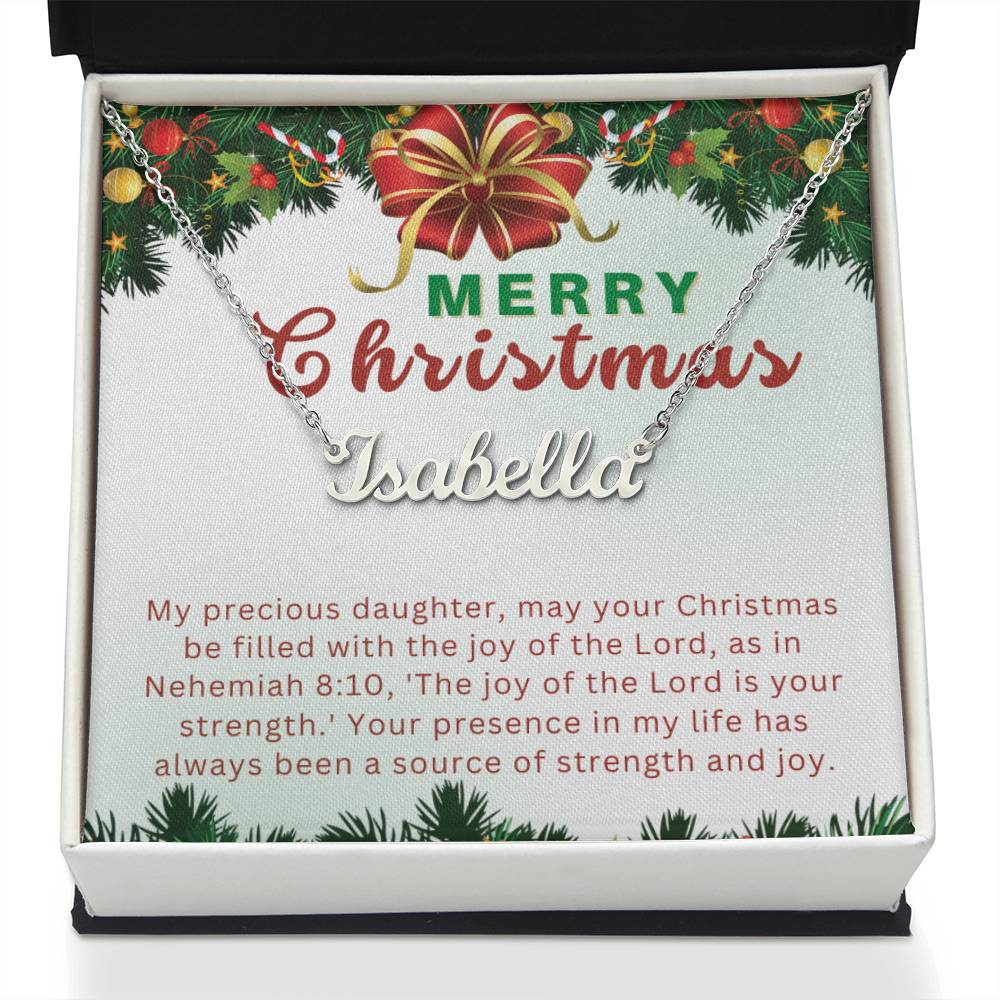 Personalised Name Necklace For Daughter ~Nehemiah 8:10~ (Horizontal)