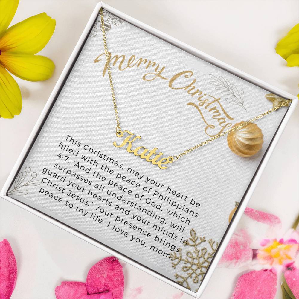 Personalised Name Necklace For Mom ~Philippians 4:7~ (Horizontal)