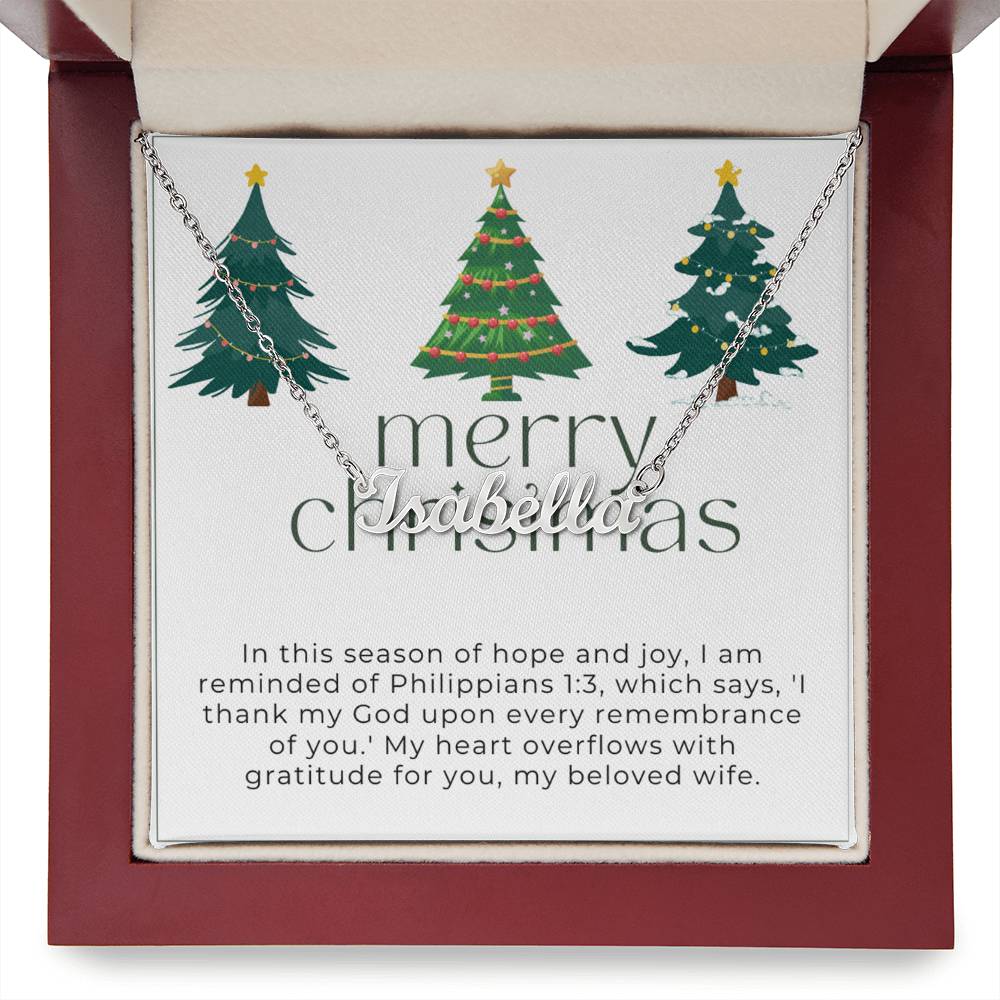 Personalised Name Necklace For Wife ~Philippians 1:3~ (Horizontal)
