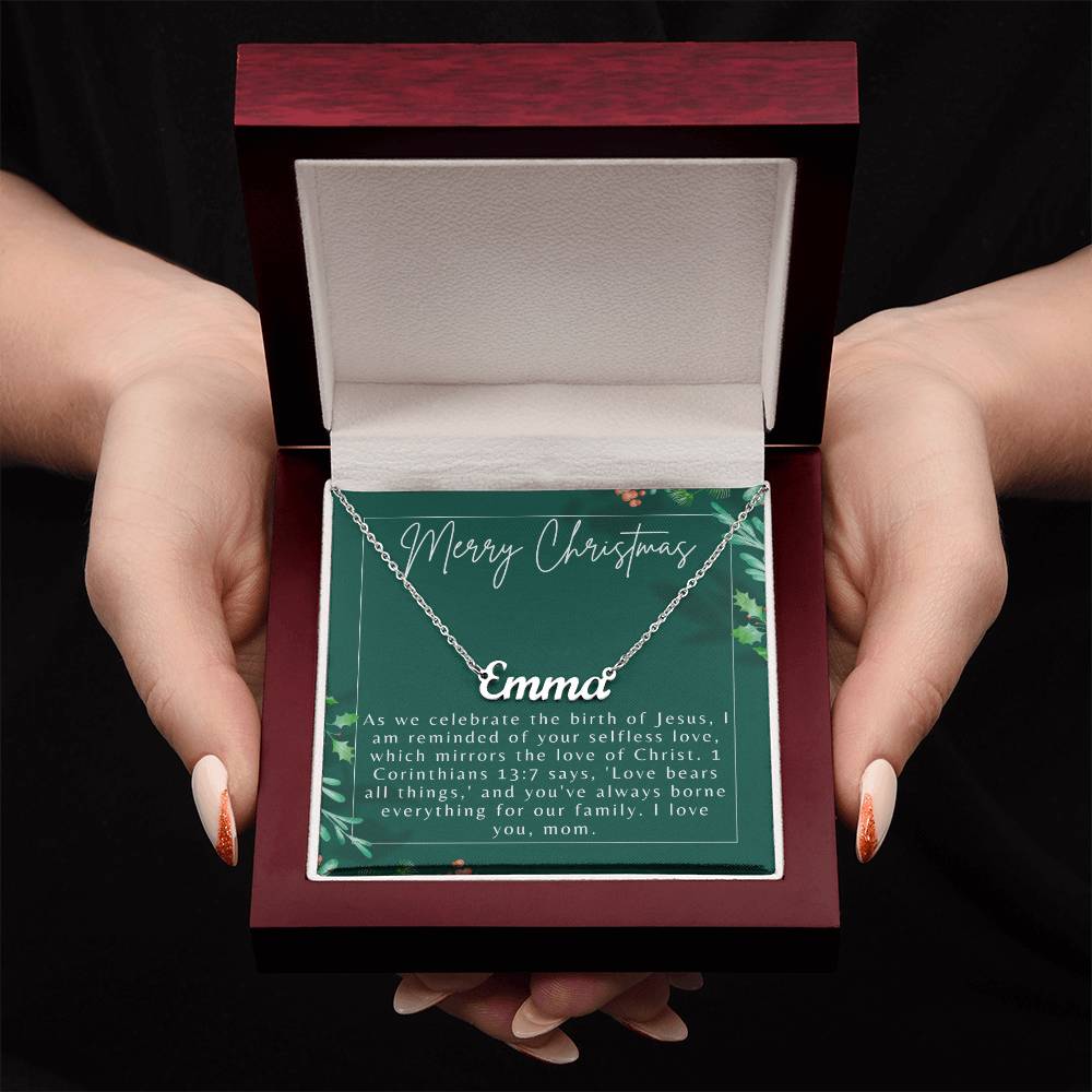 Personalised Name Necklace For Mom ~1 Corinthians 13:7~ (Horizontal)