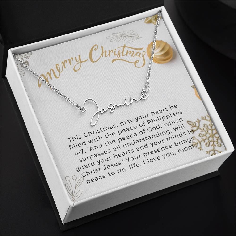 Personalised Name Necklace For Mom ~Philippians 4:7~ (Signature Font)
