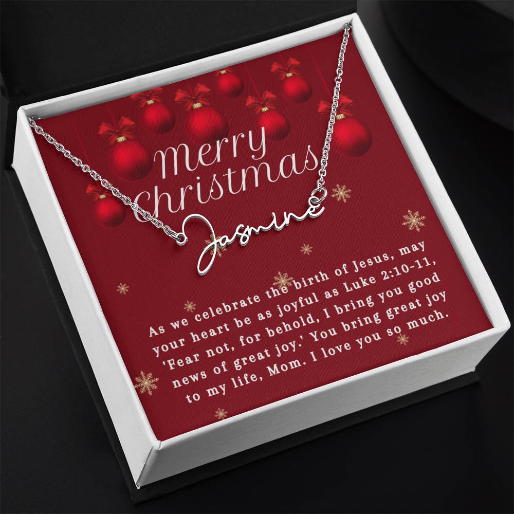 Personalised Name Necklace For Mom ~Luke 2:10-11~ (Signature Font)