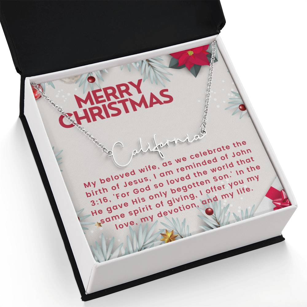 Personalised Name Necklace For Wife ~John 3:16~ (Signature Font)