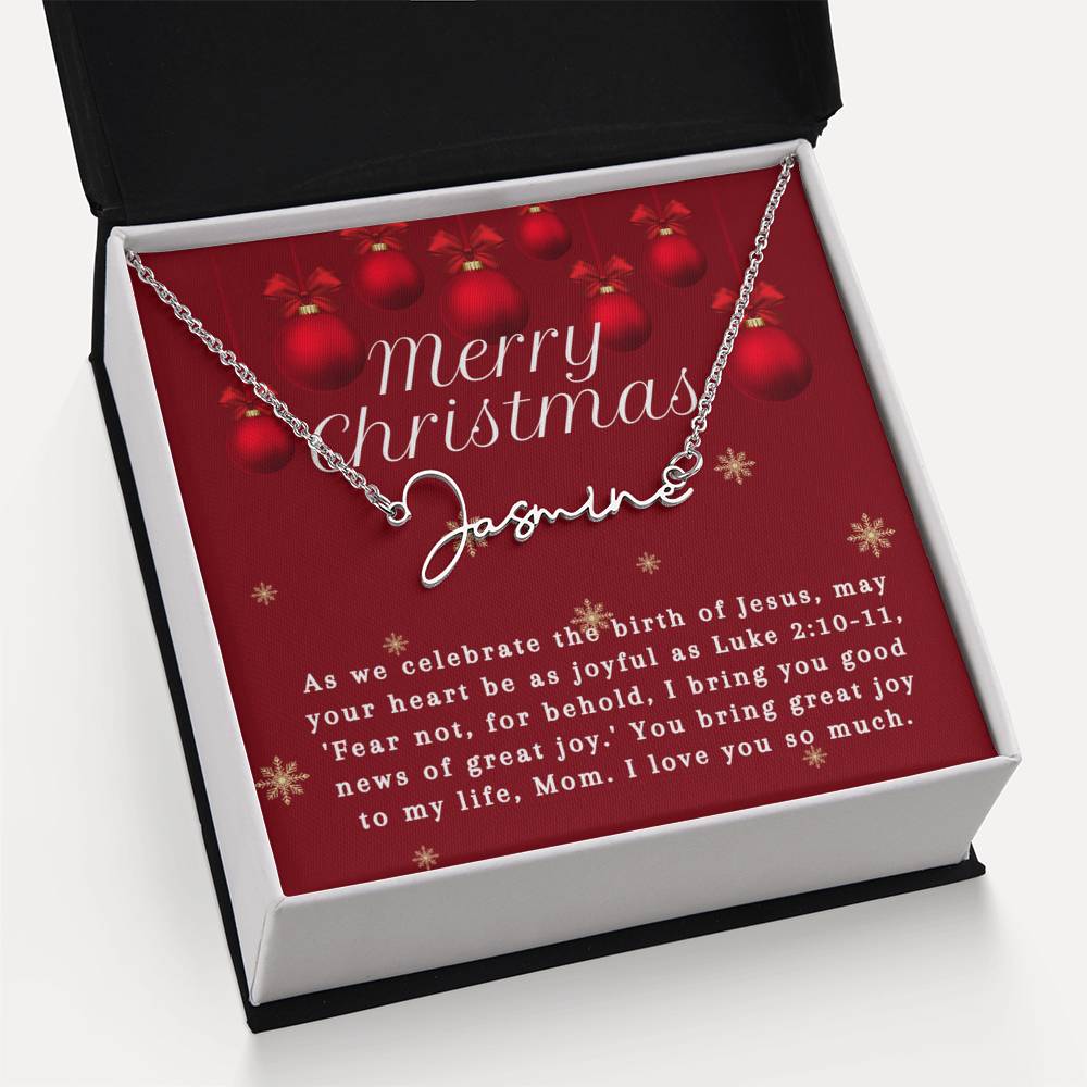 Personalised Name Necklace For Mom ~Luke 2:10-11~ (Signature Font)
