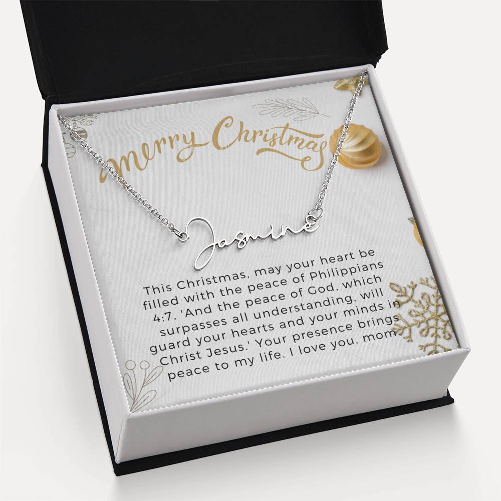 Personalised Name Necklace For Mom ~Philippians 4:7~ (Signature Font)