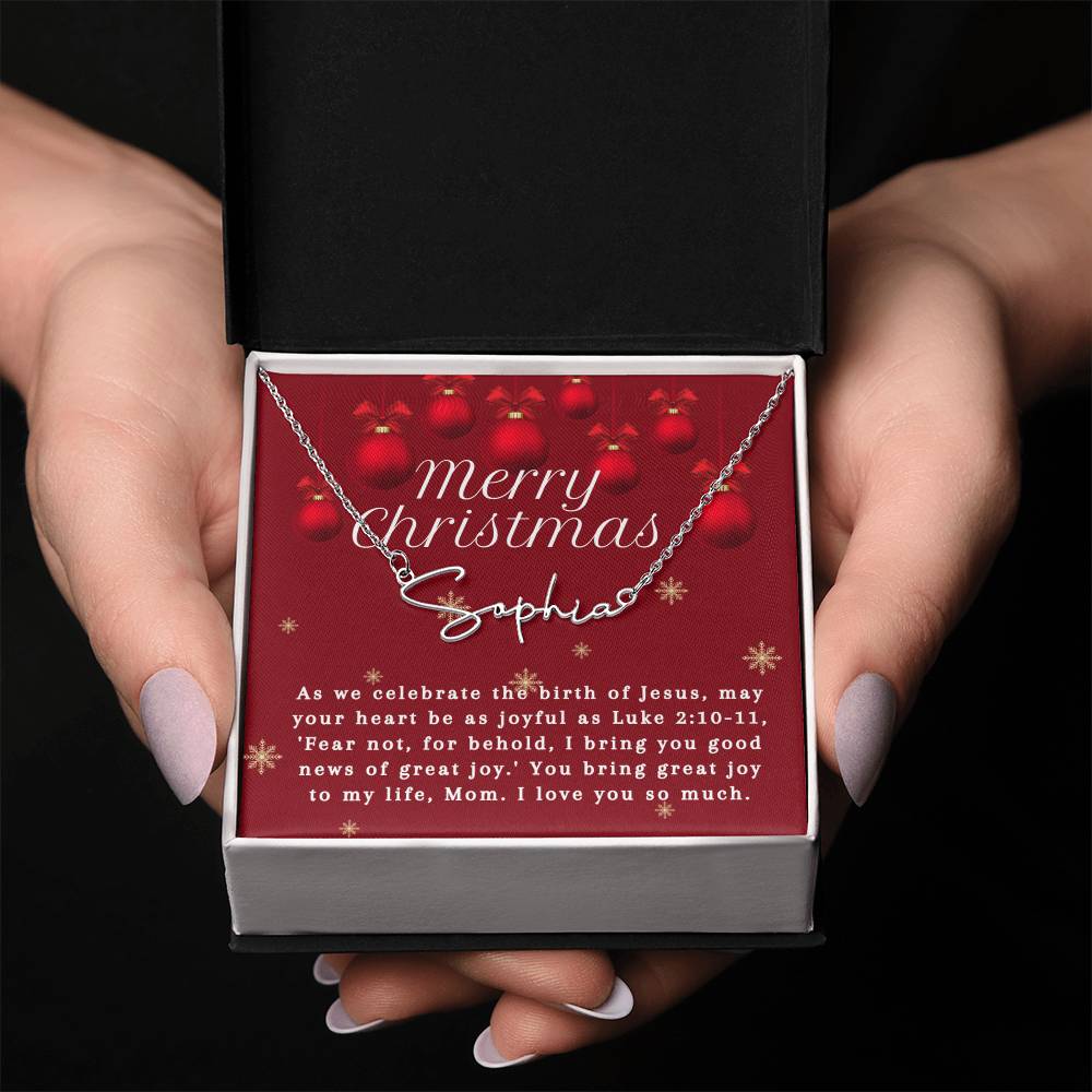 Personalised Name Necklace For Mom ~Luke 2:10-11~ (Signature Font)