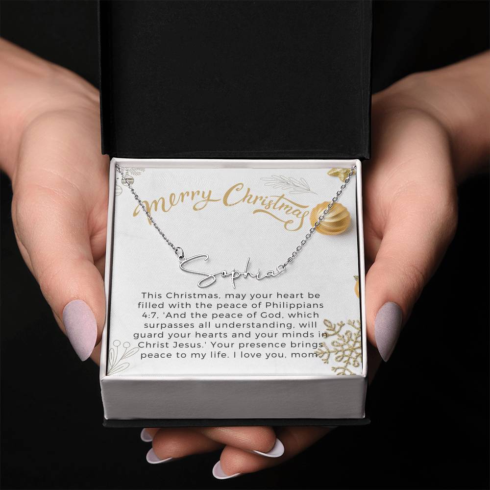 Personalised Name Necklace For Mom ~Philippians 4:7~ (Signature Font)