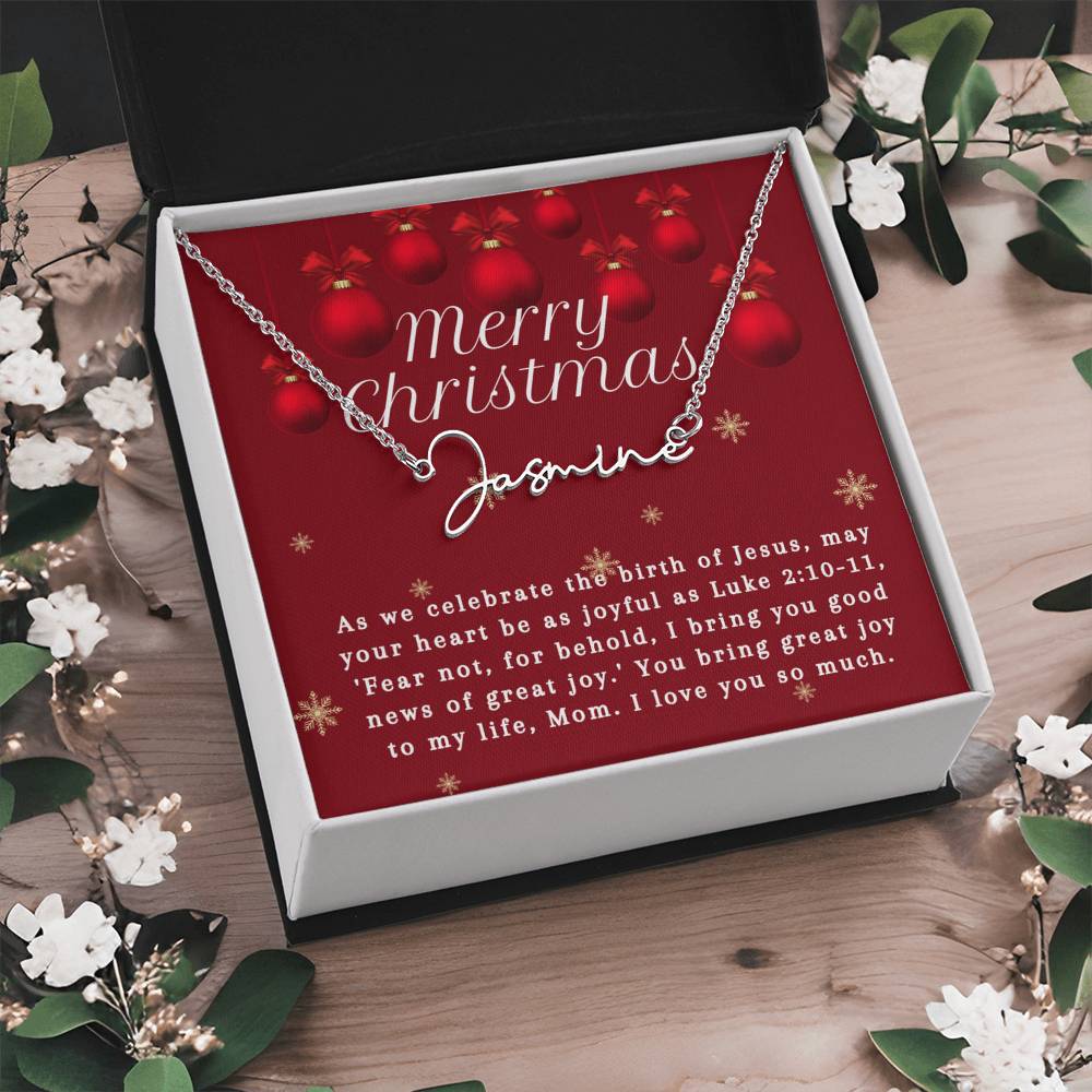 Personalised Name Necklace For Mom ~Luke 2:10-11~ (Signature Font)