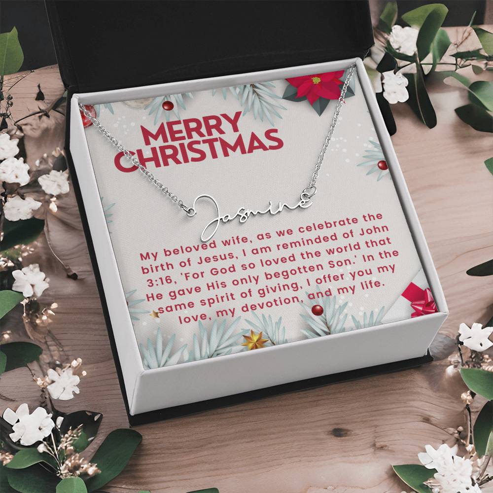 Personalised Name Necklace For Wife ~John 3:16~ (Signature Font)