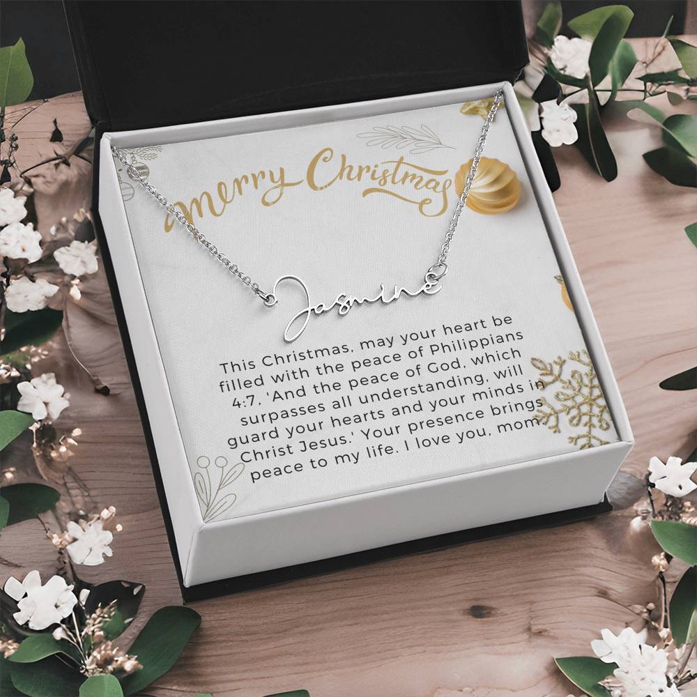Personalised Name Necklace For Mom ~Philippians 4:7~ (Signature Font)