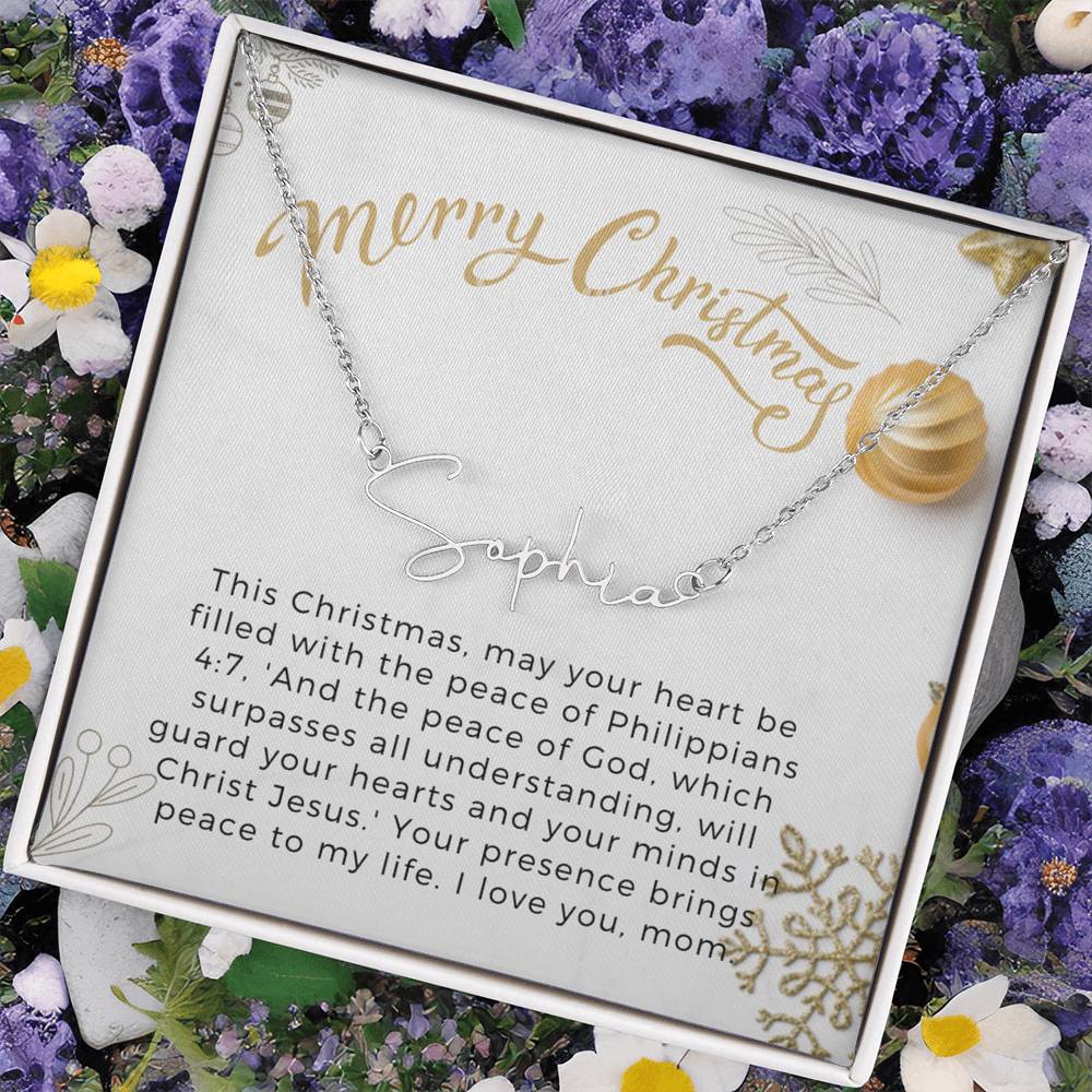 Personalised Name Necklace For Mom ~Philippians 4:7~ (Signature Font)