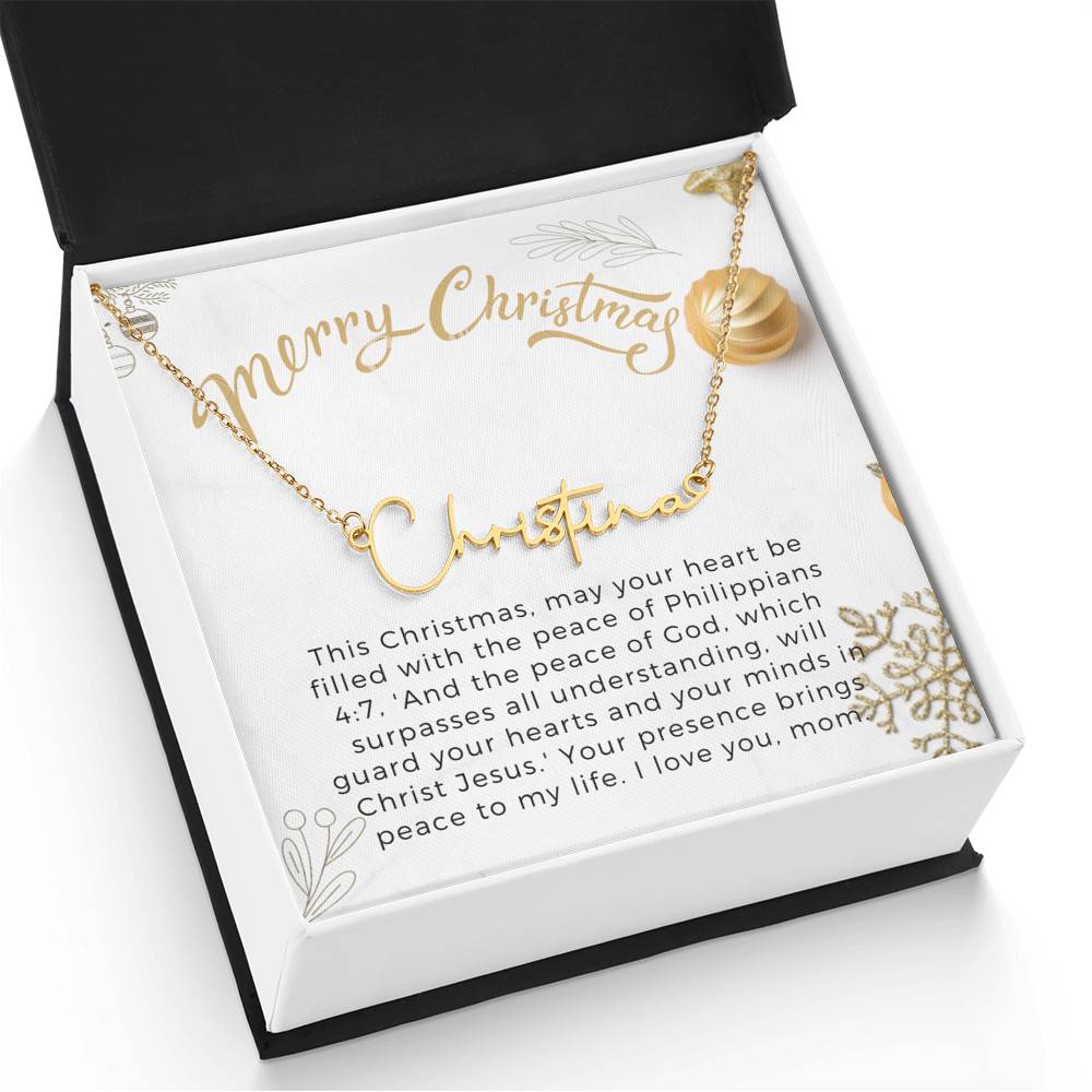 Personalised Name Necklace For Mom ~Philippians 4:7~ (Signature Font)