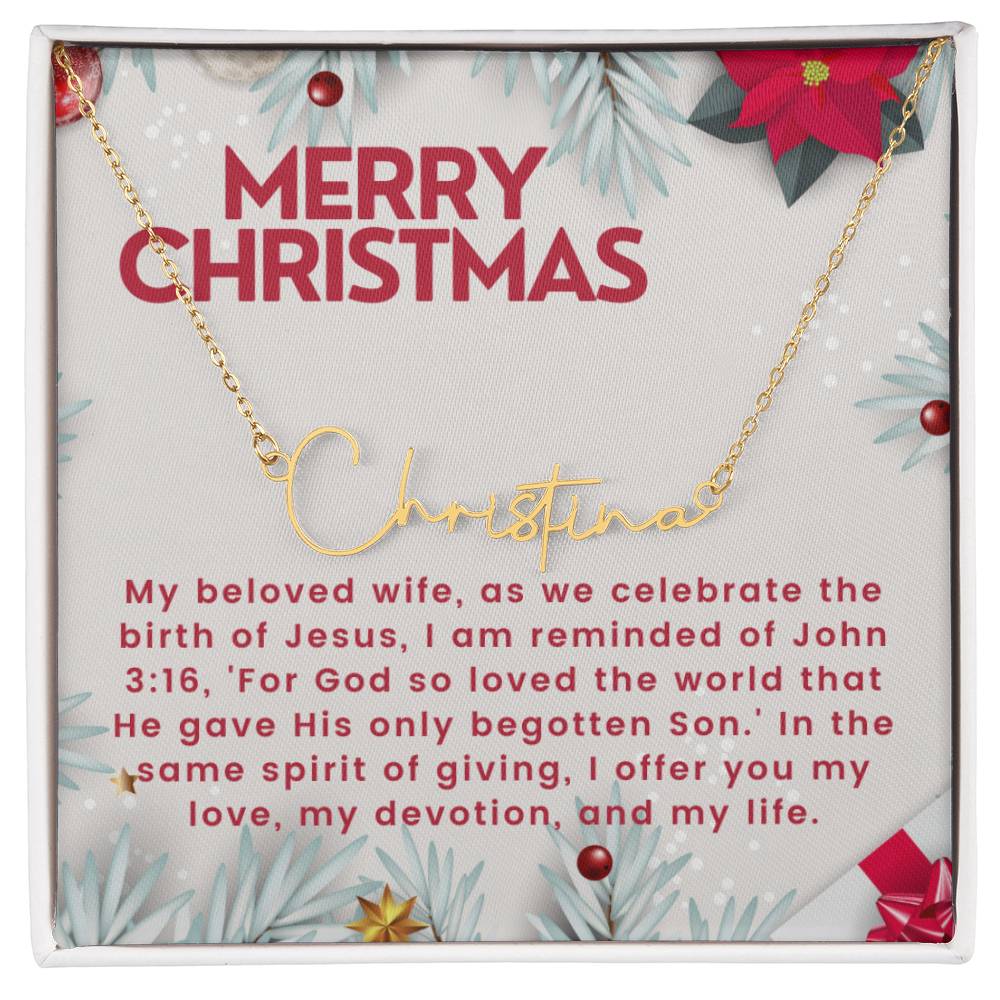Personalised Name Necklace For Wife ~John 3:16~ (Signature Font)