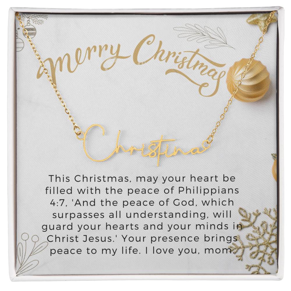 Personalised Name Necklace For Mom ~Philippians 4:7~ (Signature Font)