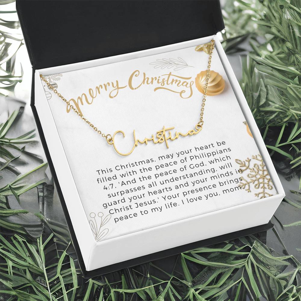 Personalised Name Necklace For Mom ~Philippians 4:7~ (Signature Font)