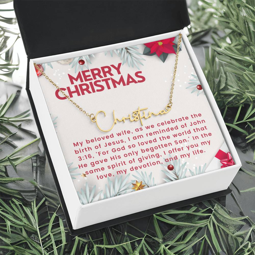 Personalised Name Necklace For Wife ~John 3:16~ (Signature Font)