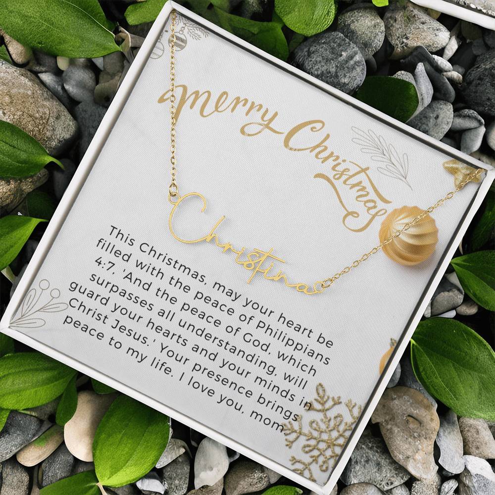 Personalised Name Necklace For Mom ~Philippians 4:7~ (Signature Font)