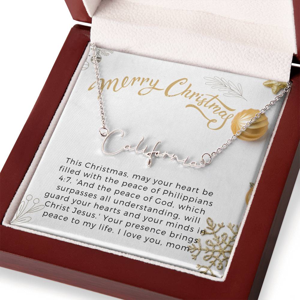 Personalised Name Necklace For Mom ~Philippians 4:7~ (Signature Font)