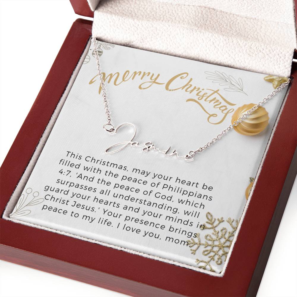 Personalised Name Necklace For Mom ~Philippians 4:7~ (Signature Font)