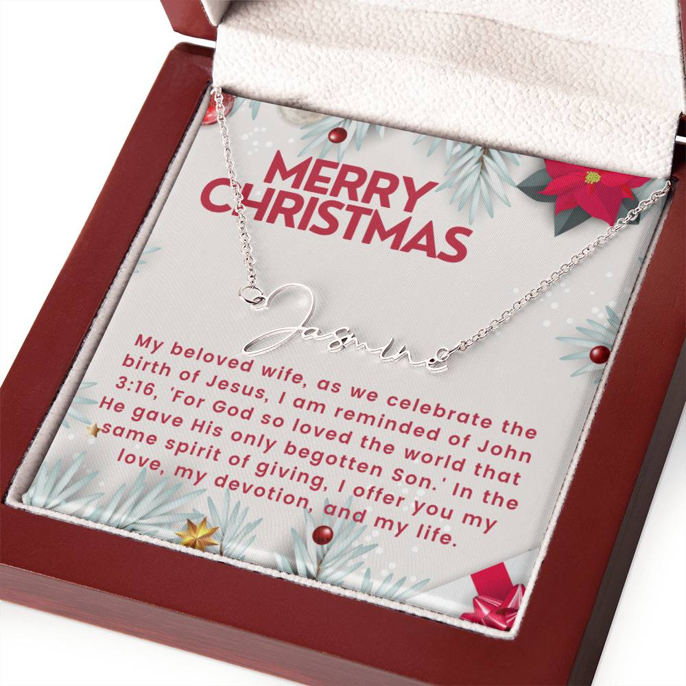 Personalised Name Necklace For Wife ~John 3:16~ (Signature Font)