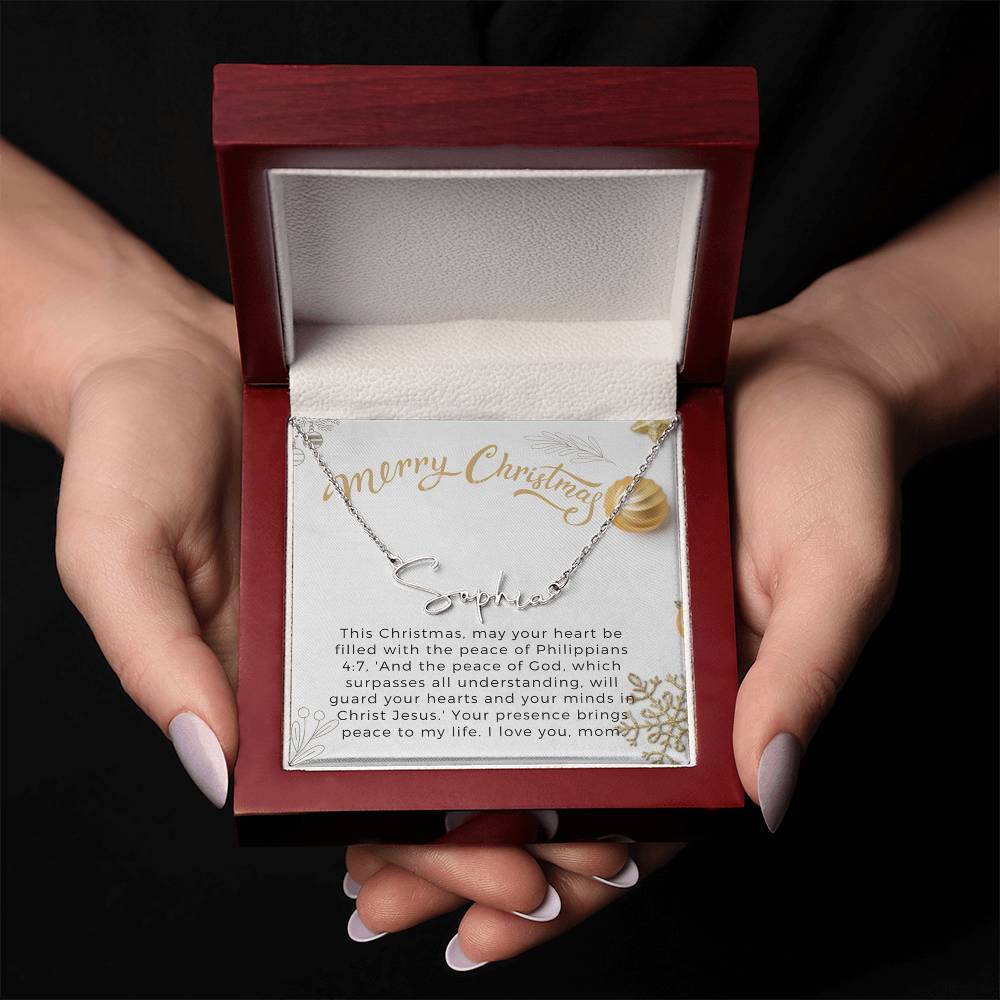 Personalised Name Necklace For Mom ~Philippians 4:7~ (Signature Font)