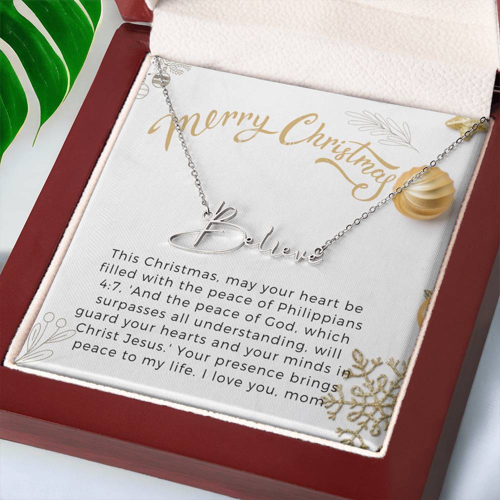Personalised Name Necklace For Mom ~Philippians 4:7~ (Signature Font)