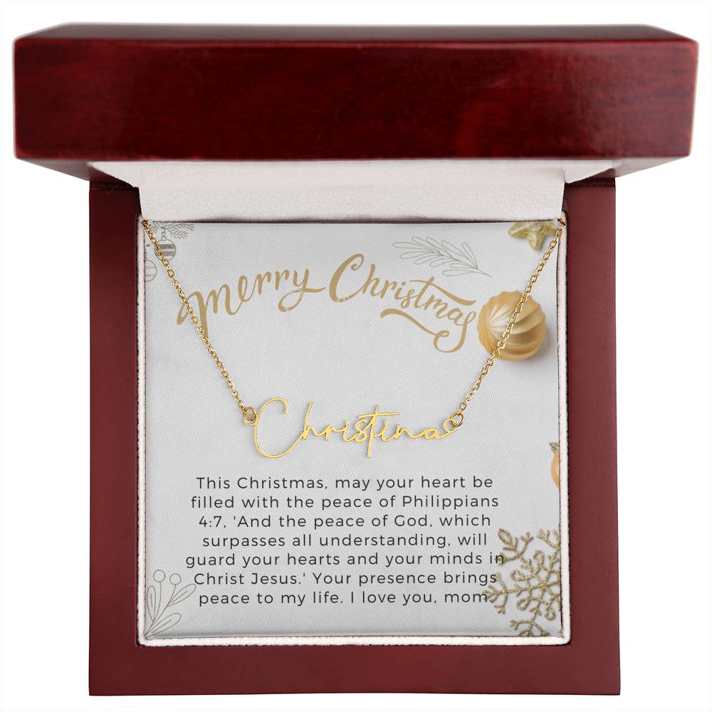 Personalised Name Necklace For Mom ~Philippians 4:7~ (Signature Font)