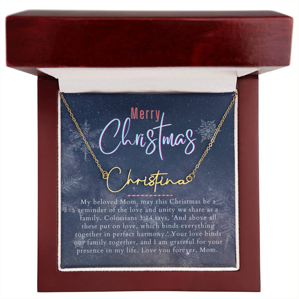 Personalised Name Necklace For Mom ~Colossians 3:14~ (Signature Font)