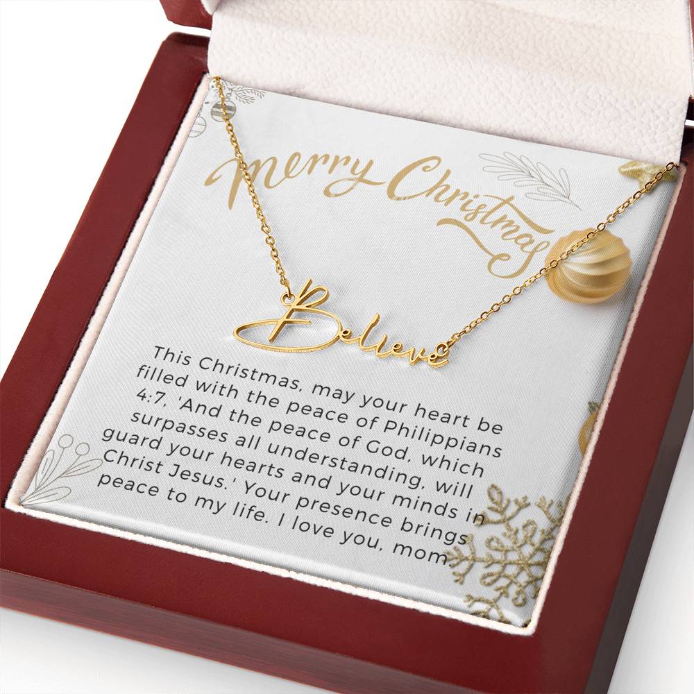Personalised Name Necklace For Mom ~Philippians 4:7~ (Signature Font)