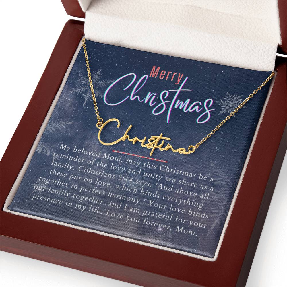Personalised Name Necklace For Mom ~Colossians 3:14~ (Signature Font)