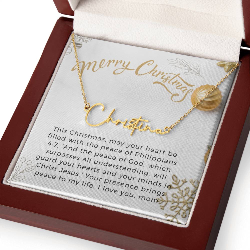 Personalised Name Necklace For Mom ~Philippians 4:7~ (Signature Font)