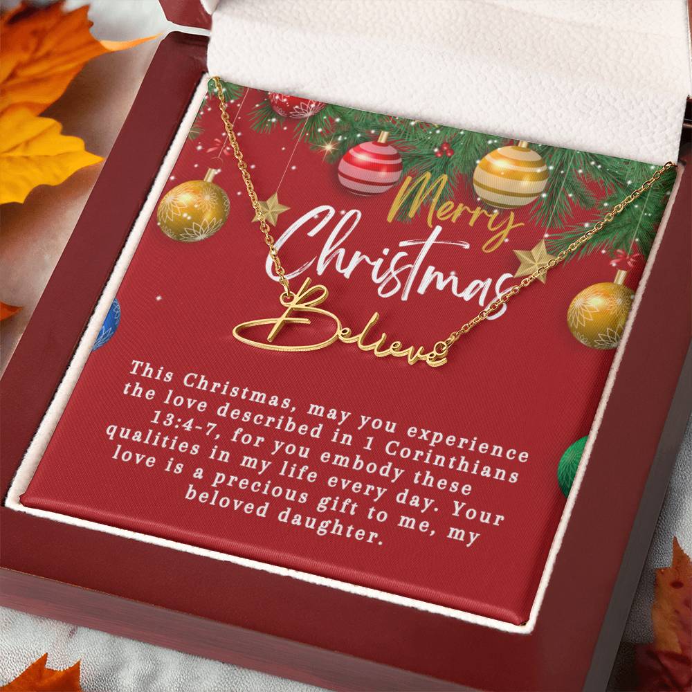Personalised Name Necklace For Daughter ~1 Corinthians 13:4-7~ (Signature Font)