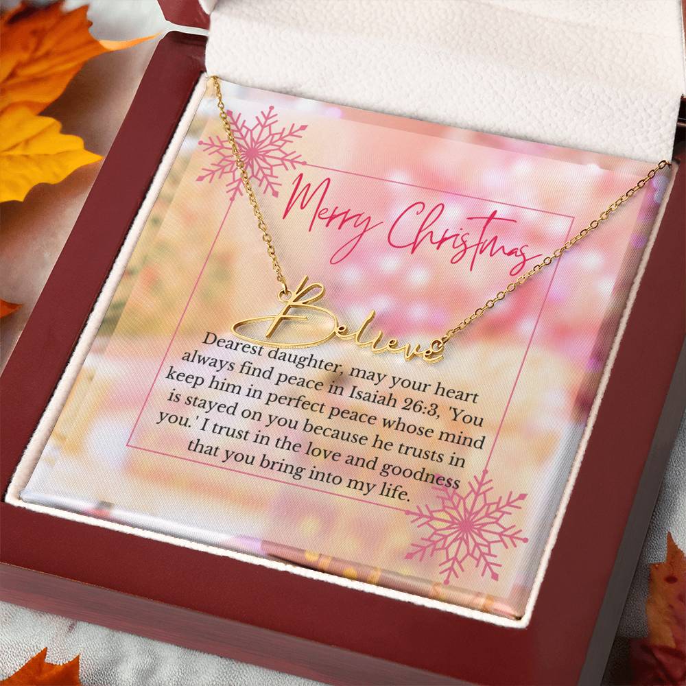 Personalised Name Necklace For Daughter ~Isaiah 26:3~ (Signature Font)