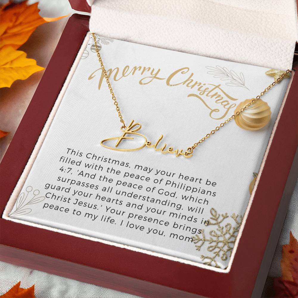 Personalised Name Necklace For Mom ~Philippians 4:7~ (Signature Font)