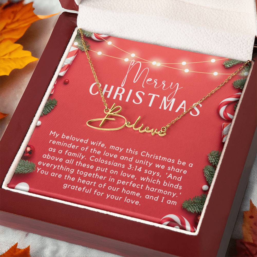 Personalised Name Necklace For Wife ~Colossians 3:14~ (Signature Font)