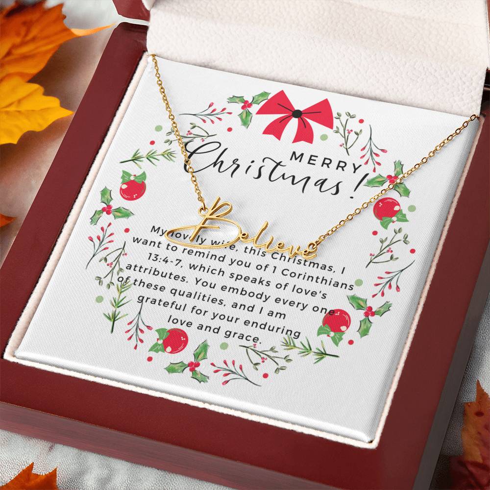 Personalised Name Necklace For Wife ~1 Corinthians 13:4-7~ (Signature Font)