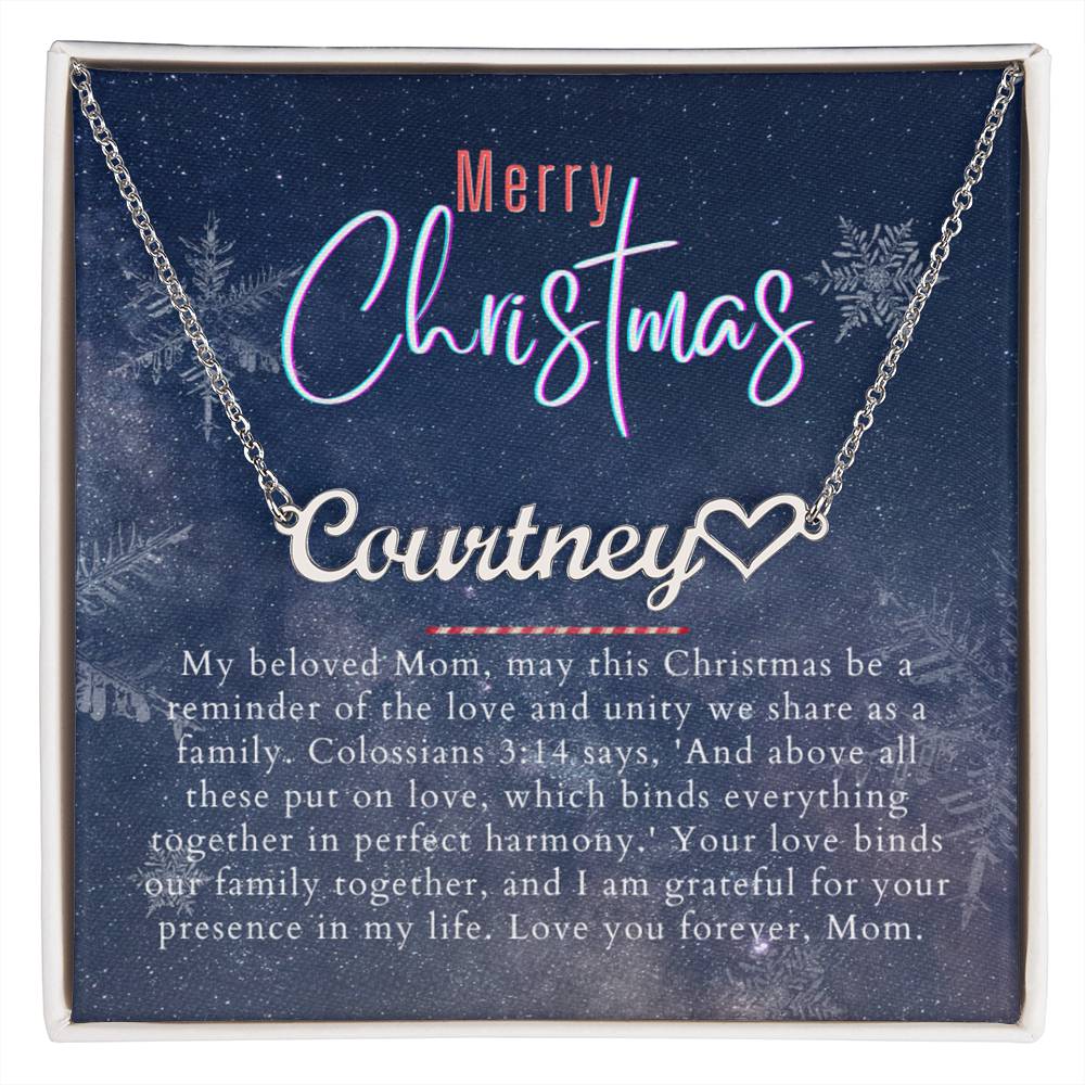 Personalised Name Necklace For Mom ~Colossians 3:14~ (Heart)