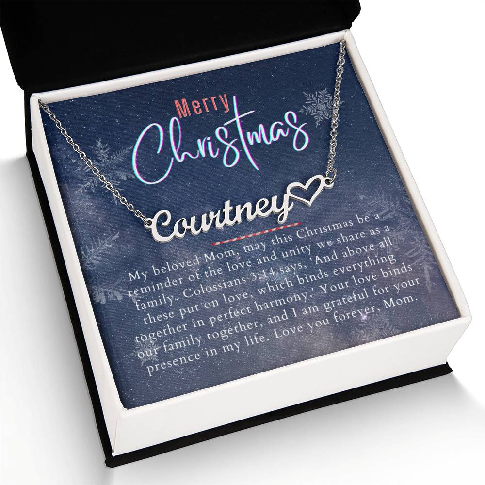 Personalised Name Necklace For Mom ~Colossians 3:14~ (Heart)