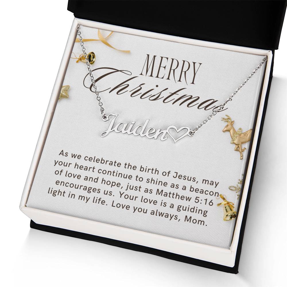 Personalised Name Necklace For Mom ~Matthew 5:16~ (Heart)
