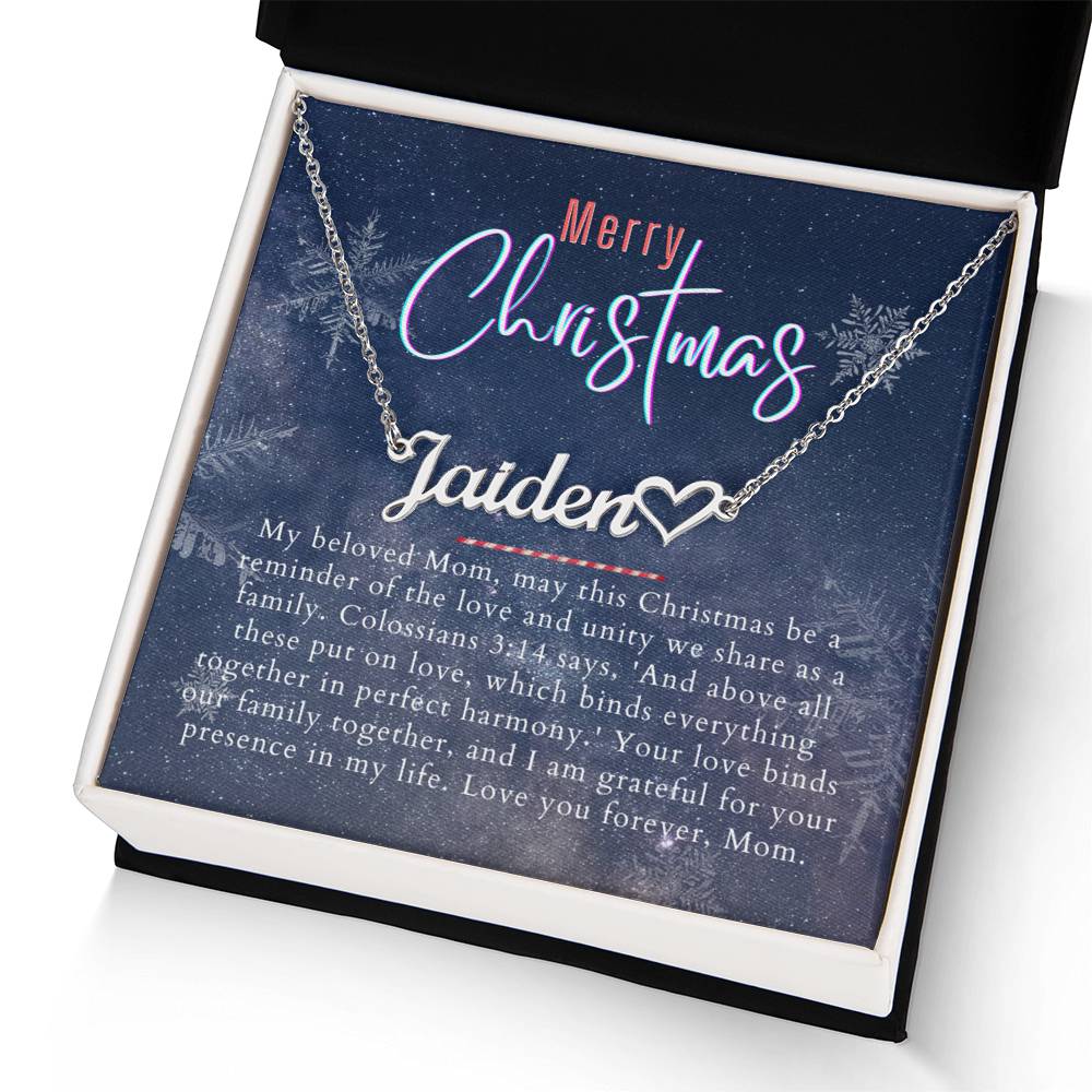 Personalised Name Necklace For Mom ~Colossians 3:14~ (Heart)