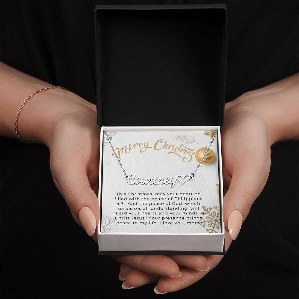 Personalised Name Necklace For Mom ~Philippians 4:7~ (Heart)