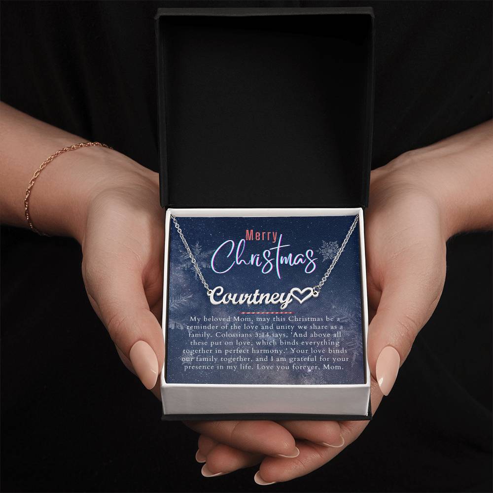Personalised Name Necklace For Mom ~Colossians 3:14~ (Heart)