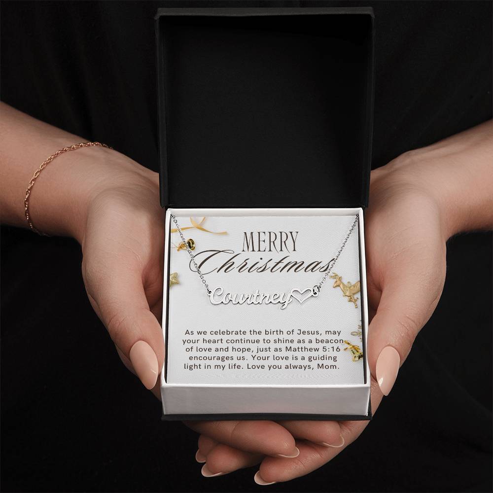 Personalised Name Necklace For Mom ~Matthew 5:16~ (Heart)