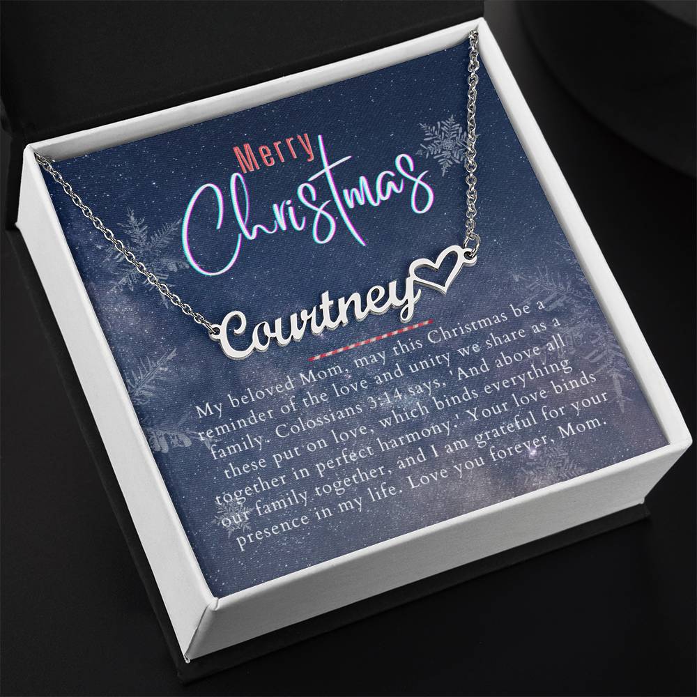 Personalised Name Necklace For Mom ~Colossians 3:14~ (Heart)